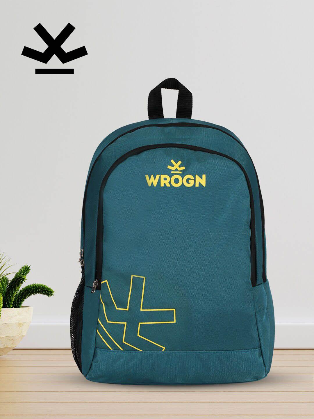 wrogn unisex green & yellow brand logo backpack