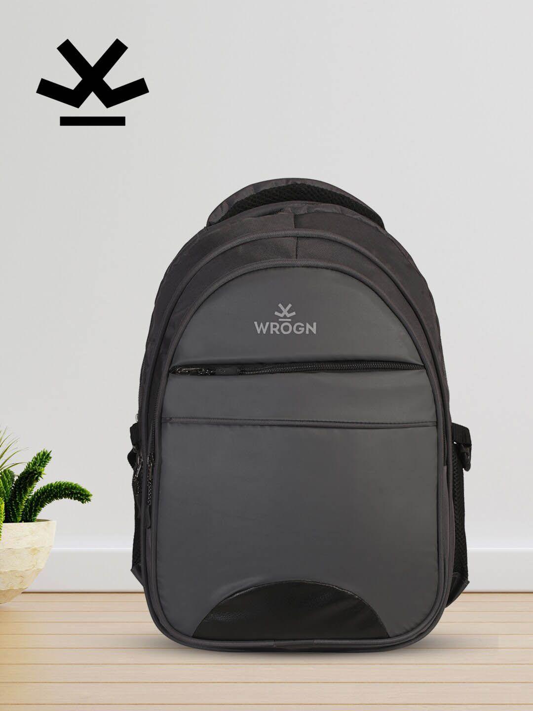 wrogn unisex grey & black brand logo backpack