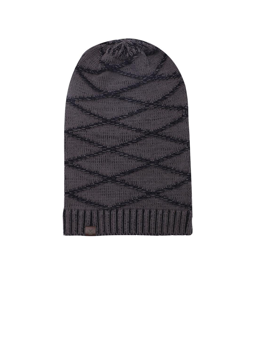 wrogn unisex grey self design beanie