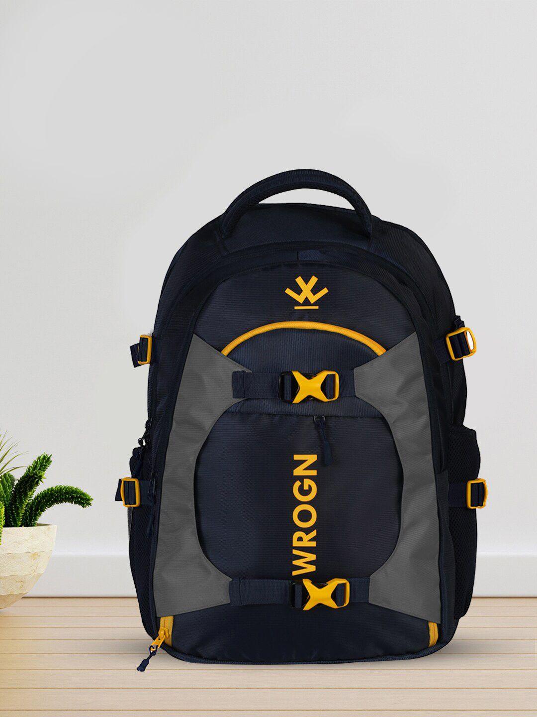 wrogn unisex navy blue & black brand logo backpack