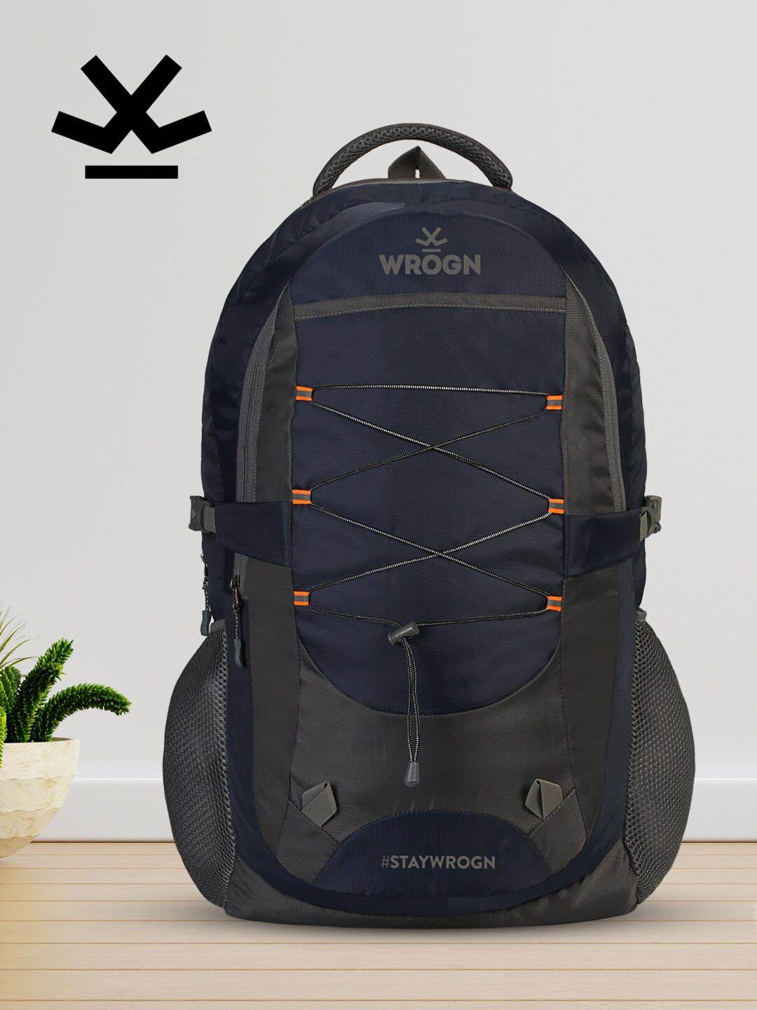 wrogn unisex navy blue & grey brand logo backpack
