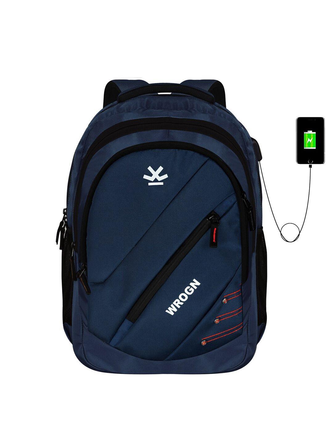 wrogn unisex navy blue & white brand logo backpack
