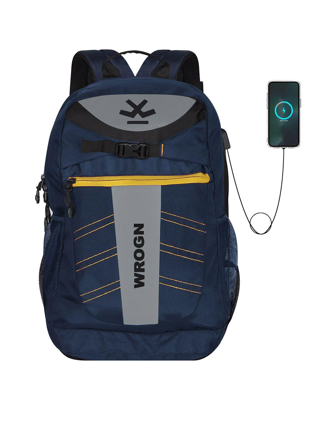 wrogn unisex navy blue backpack with reflective strip