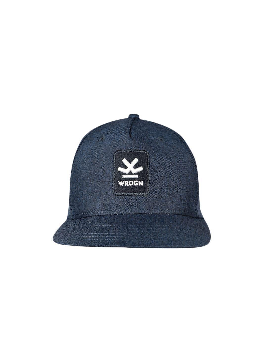 wrogn unisex navy blue embroidered snapback cap