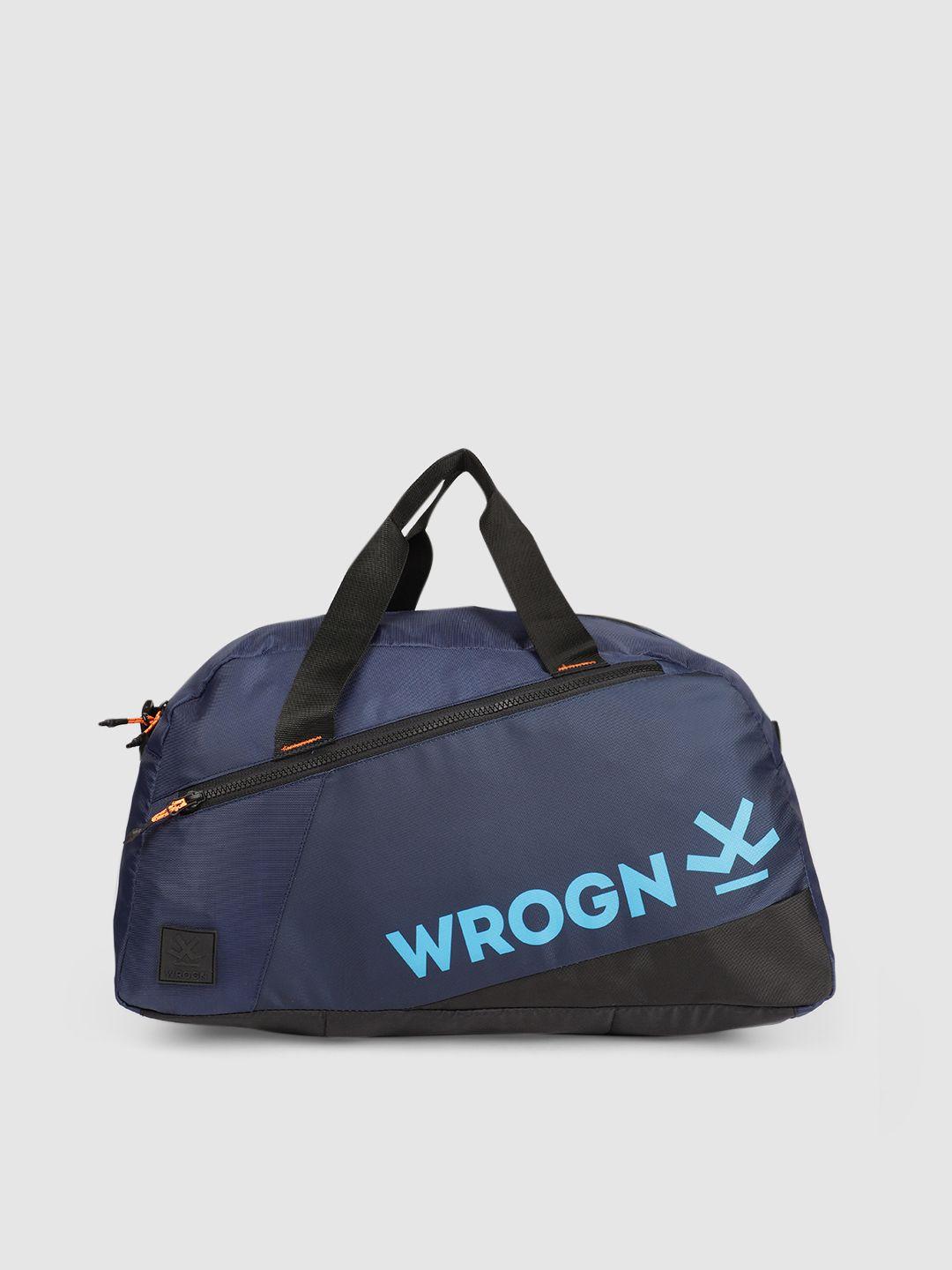 wrogn unisex navy blue printed duffel bag