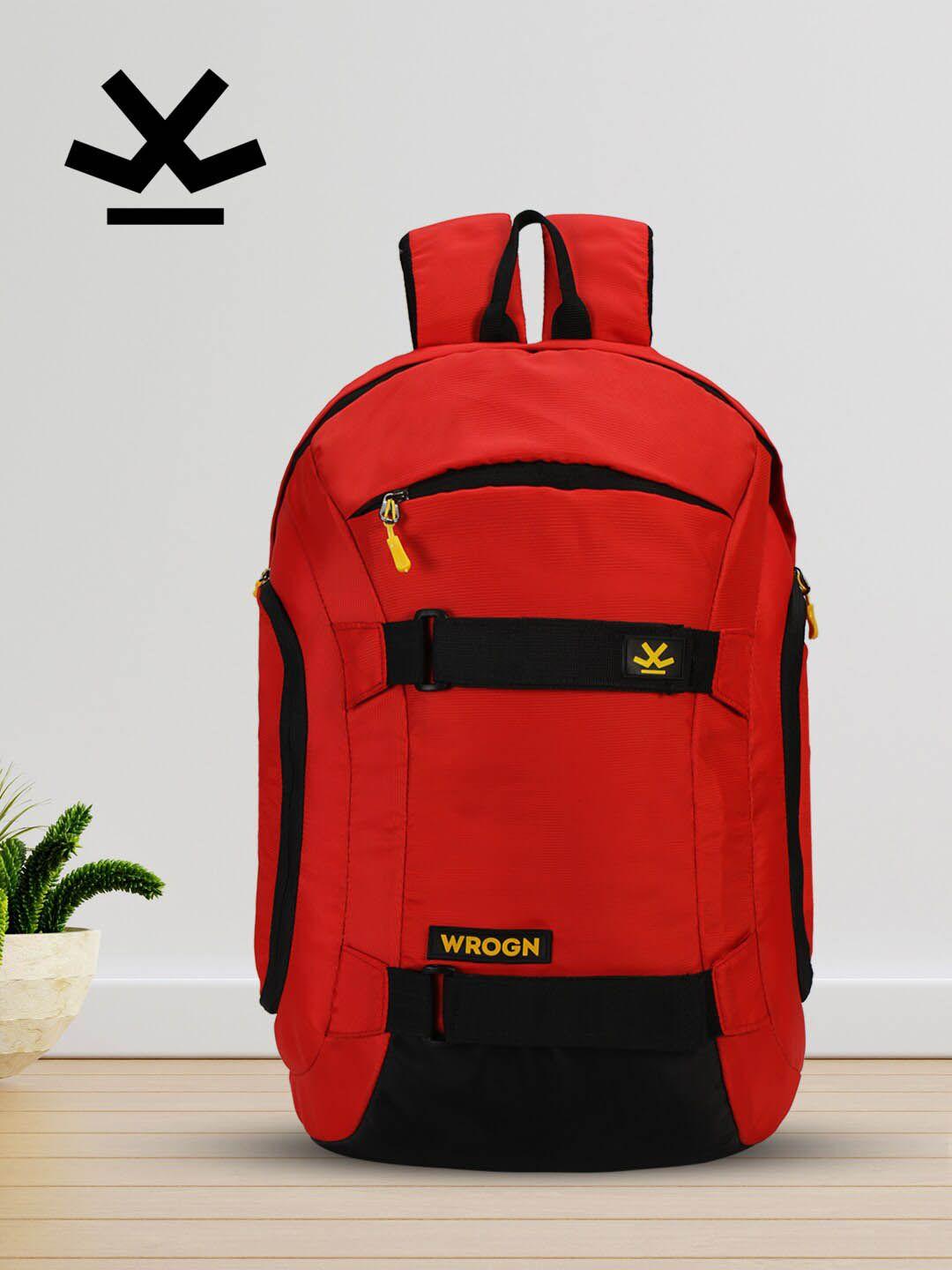 wrogn unisex orange & black brand logo backpack