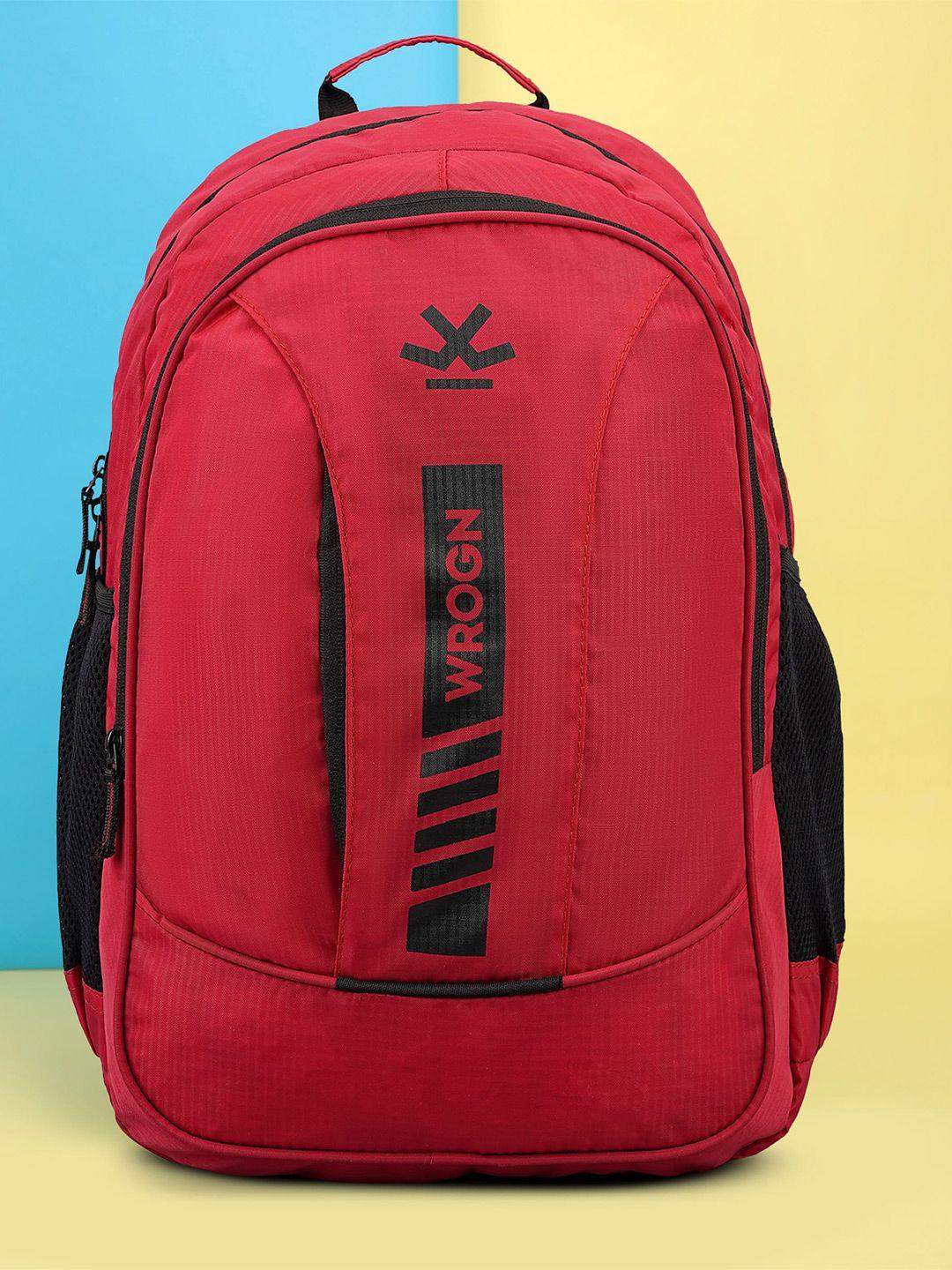 wrogn unisex red & black brand logo backpack with shoe pocket