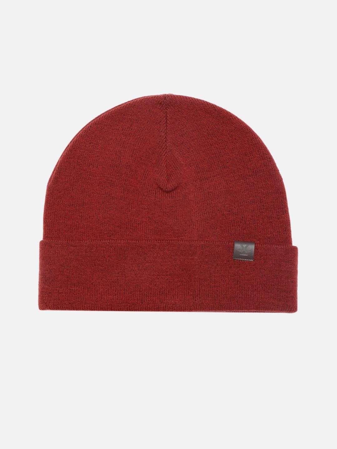 wrogn unisex rust-coloured solid acrylic beanie