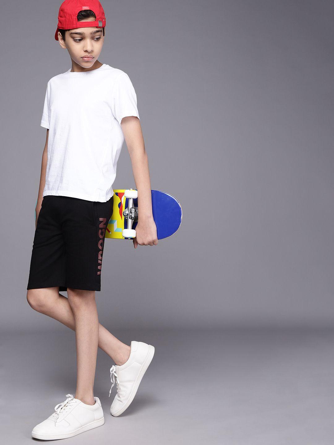 wrogn youth boys black printed shorts