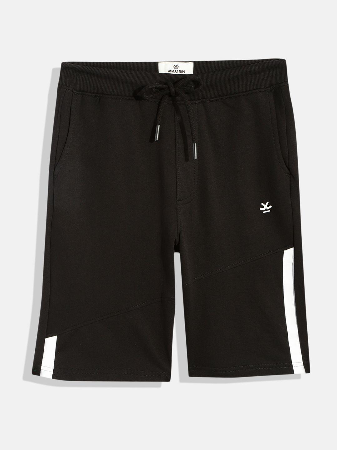 wrogn youth boys black solid pure cotton shorts