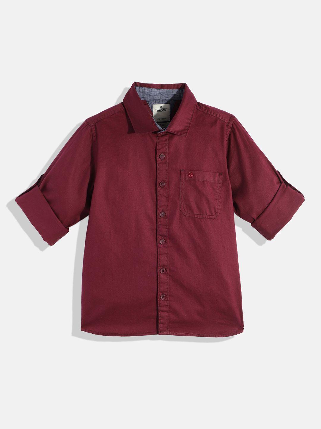 wrogn youth boys maroon pure cotton casual shirt