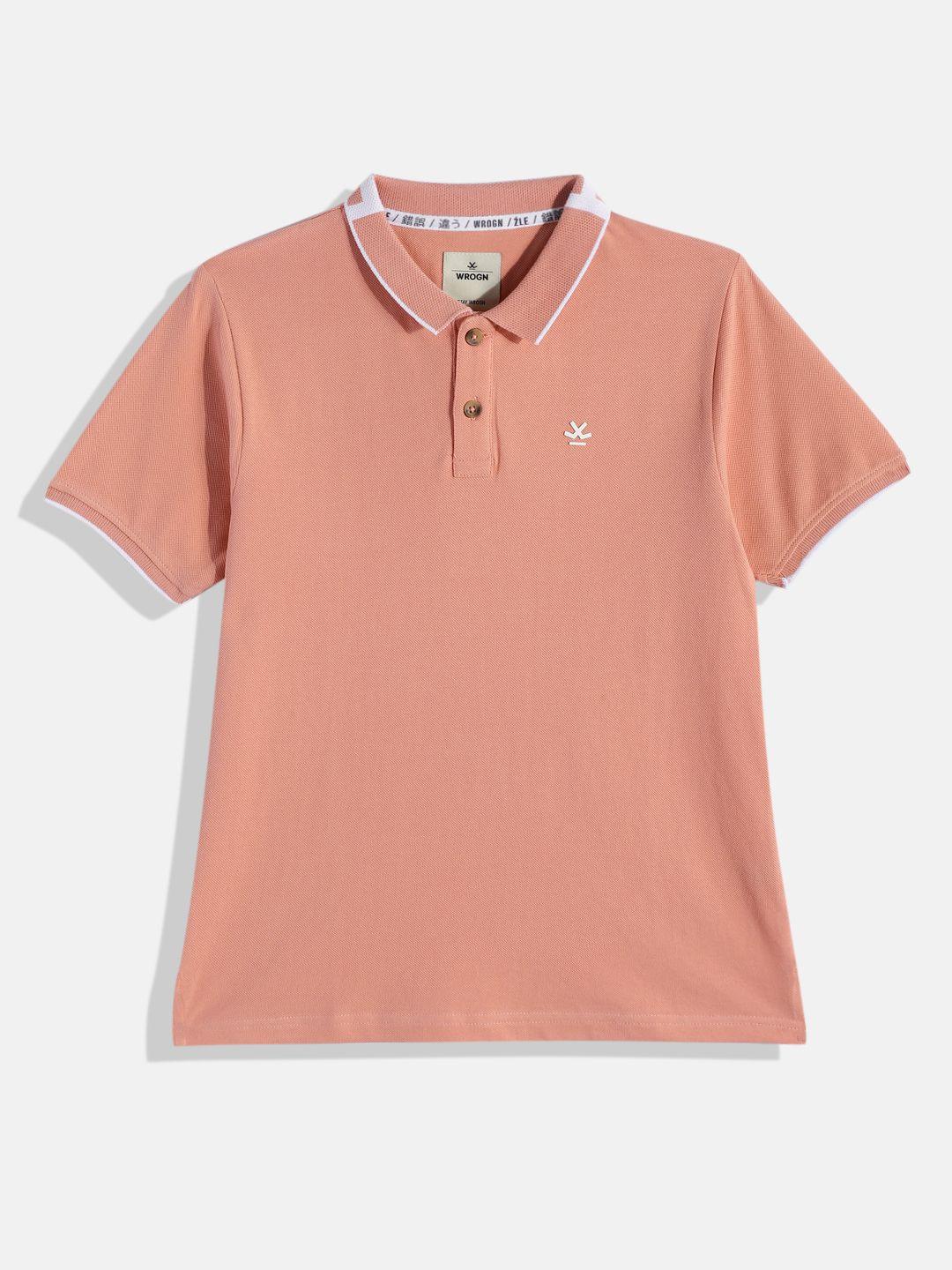 wrogn youth boys nude-coloured polo collar pure cotton t-shirt