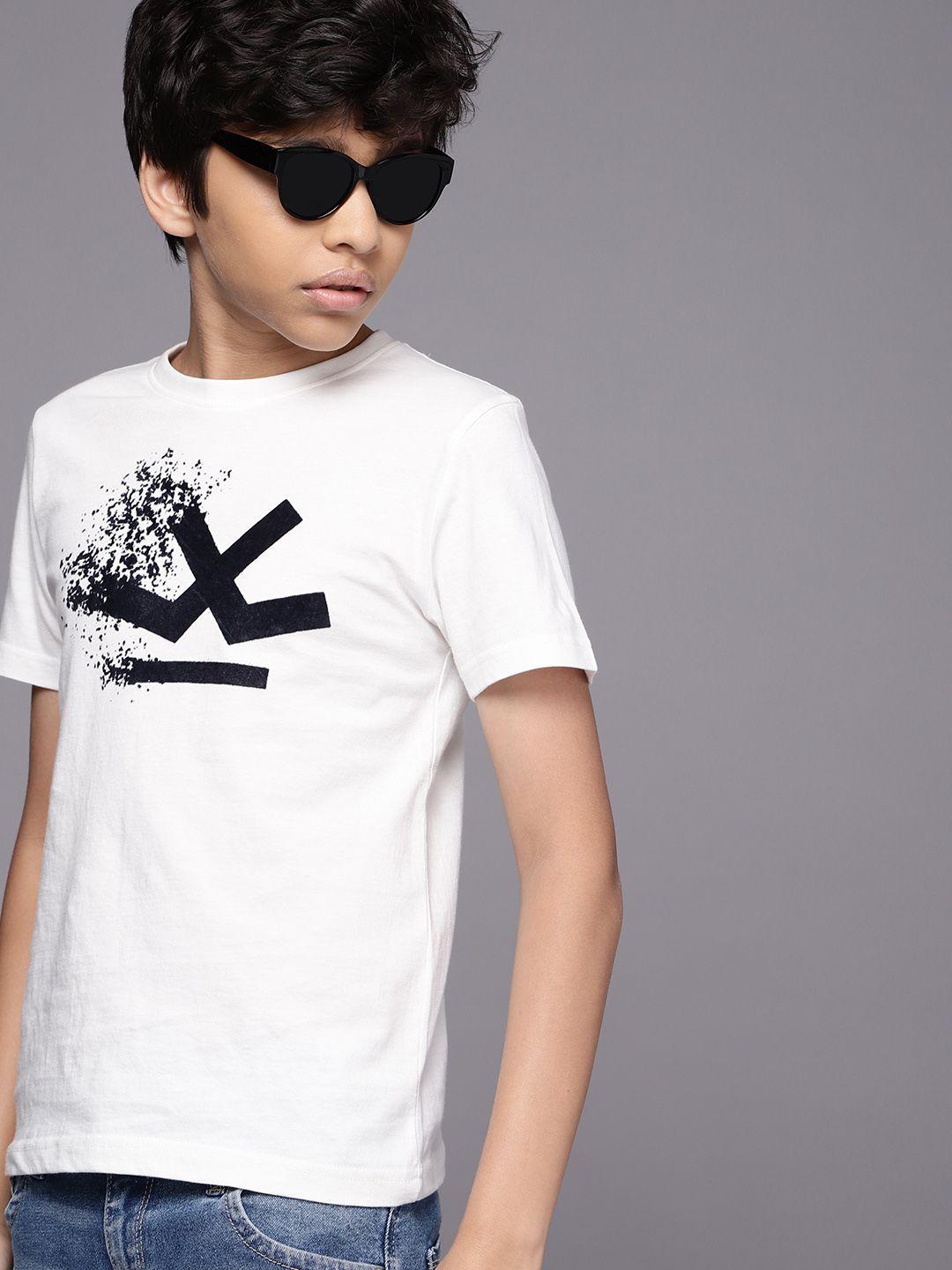 wrogn youth boys white printed pure cotton t-shirt