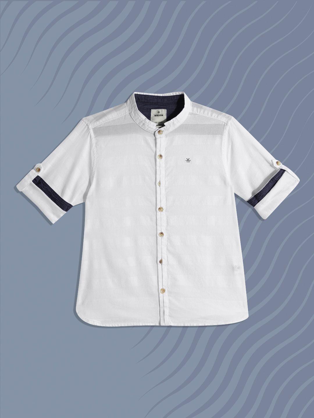 wrogn youth boys white semi sheer striped pure cotton casual shirt