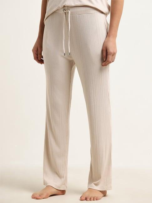 wunderlove by westside beige ribbed high-rise pants