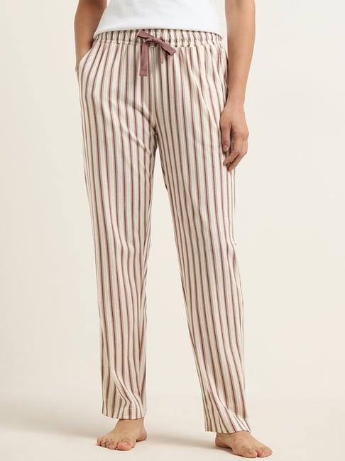 wunderlove by westside beige striped mid-rise cotton pyjamas