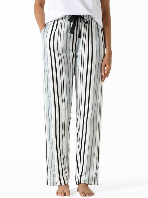 wunderlove by westside black & white striped relaxed fit pyjamas