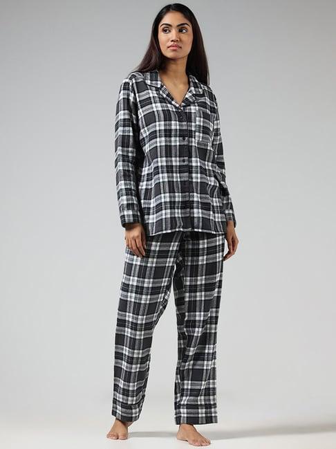 wunderlove by westside black checked shirt and pyjamas set