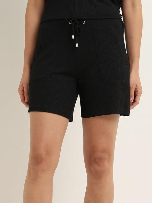 wunderlove by westside black ribbed high-rise shorts