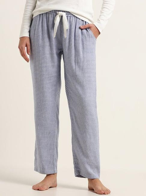 wunderlove by westside blue checkered mid rise pyjamas