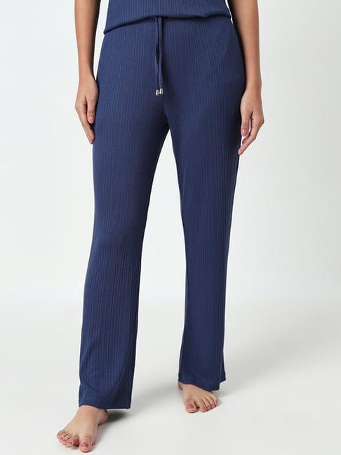 wunderlove by westside blue ribbed high-rise pants