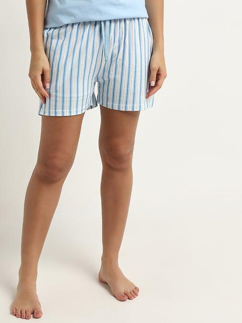 wunderlove by westside blue striped design high-rise cotton shorts