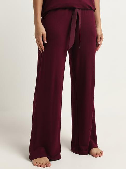 wunderlove by westside burgundy solid high-rise pants