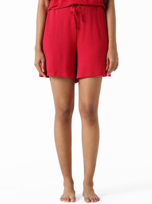 wunderlove by westside cherry red relaxed fit supersoft mid rise shorts