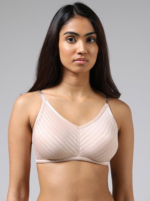 wunderlove by westside cream self-striped unlined bra