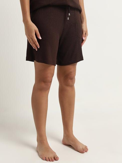 wunderlove by westside dark brown ribbed textured high-rise shorts