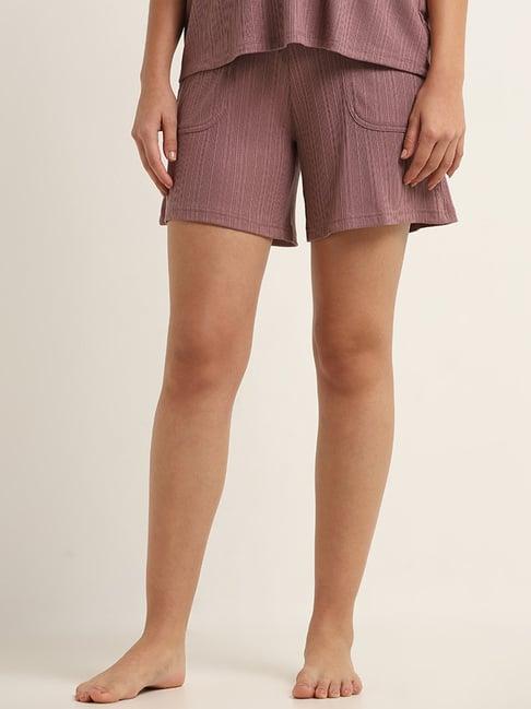 wunderlove by westside dark mauve ribbed mid rise shorts