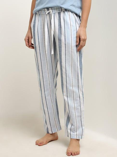 wunderlove by westside dusty blue striped mid-rise cotton blend pyjamas