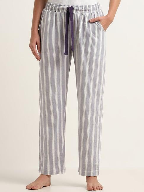 wunderlove by westside light purple striped mid rise pyjamas