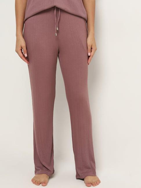 wunderlove by westside mauve ribbed-textured high-rise pants