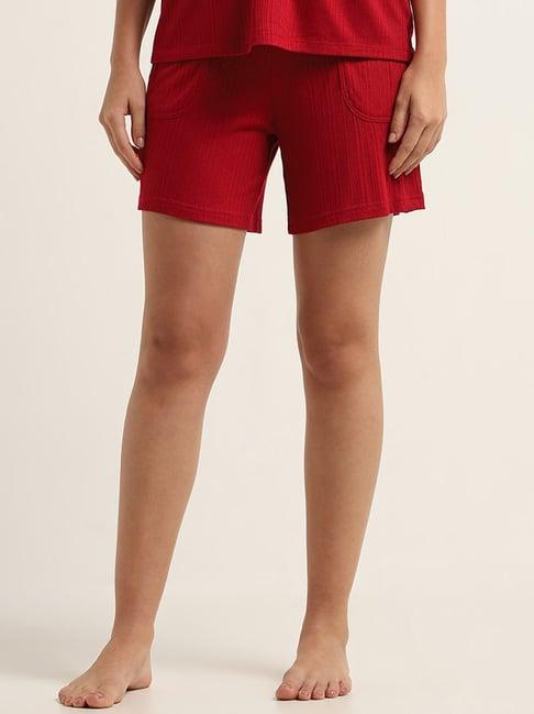 wunderlove by westside red ribbed relaxed fit shorts