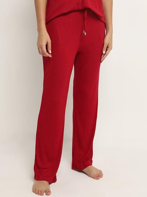 wunderlove by westside red ribbed-textured high-rise pants