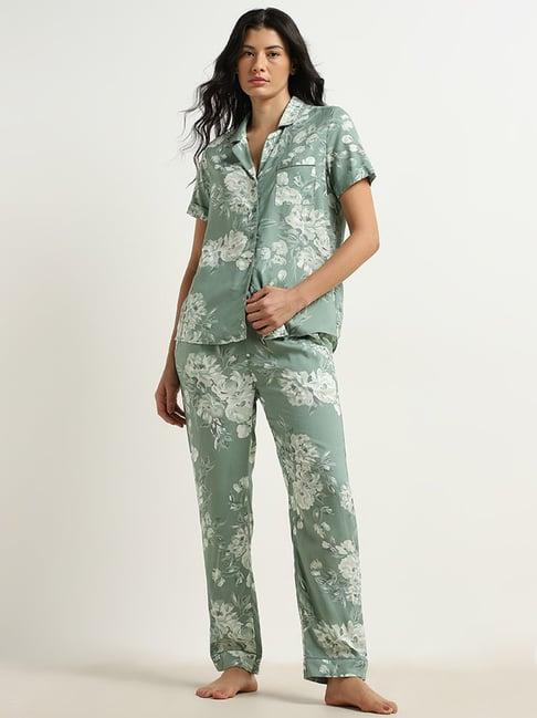 wunderlove by westside sage floral printed shirt with pyjamas set