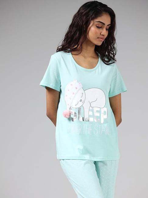 wunderlove by westside sage graphic t-shirt and polka dotted pyjamas