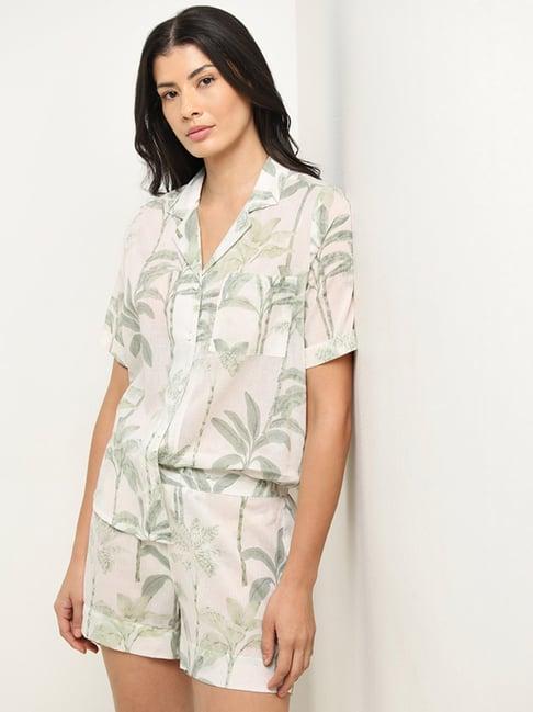 wunderlove by westside sage printed cotton shirt & mid-rise shorts set