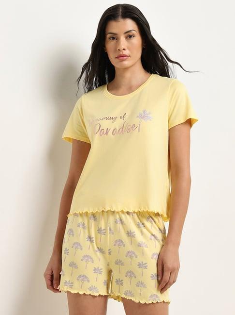 wunderlove by westside yellow typographic cotton shorts set in a bag