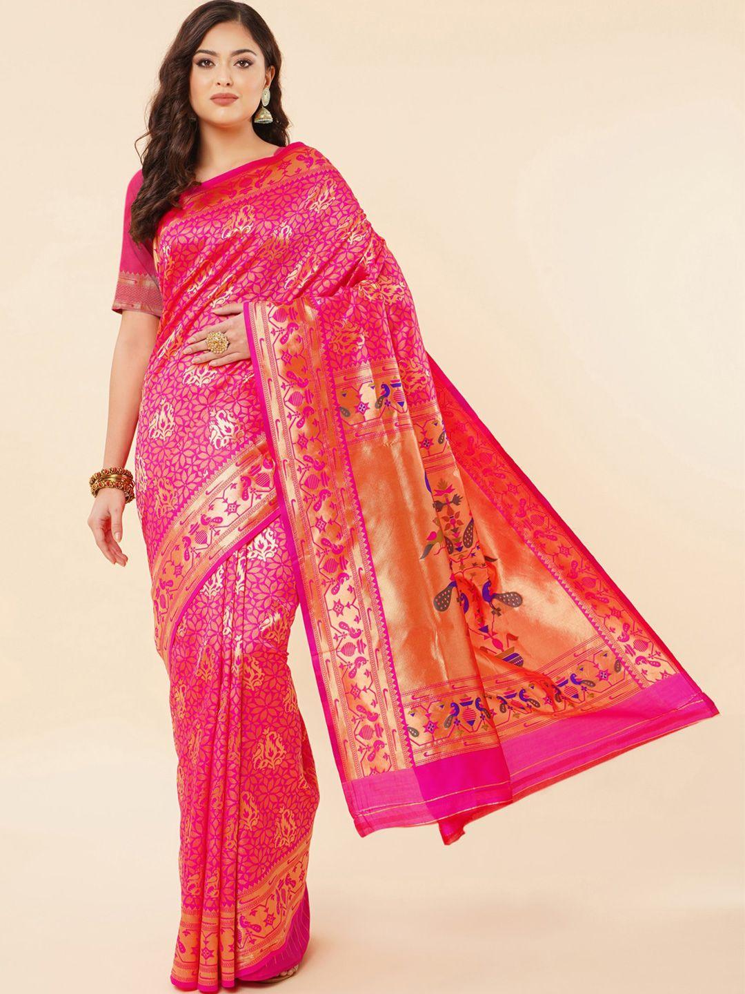 wuxi floral woven design zari pure silk paithani saree