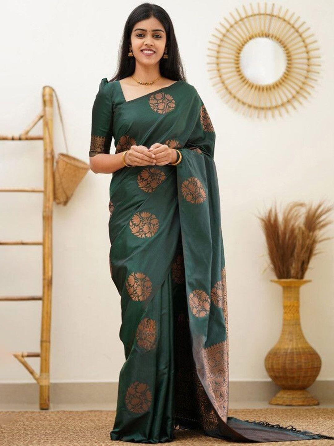 wuxi green & bronze-toned woven design zari pure silk banarasi saree