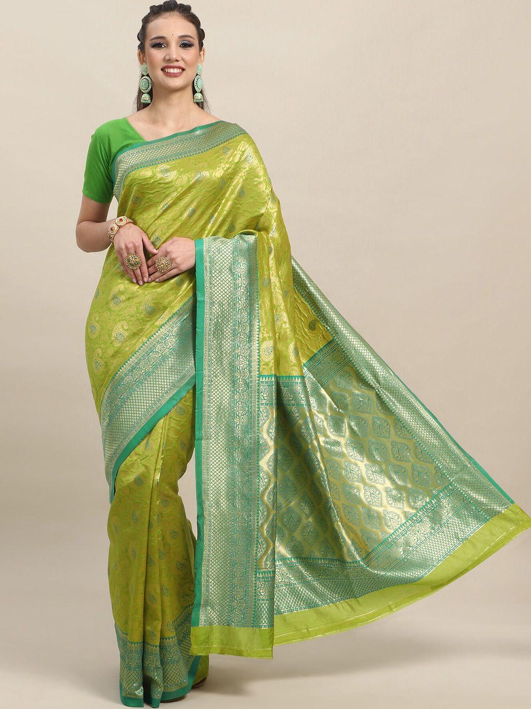 wuxi lime paisley woven design zari pure silk banarasi saree