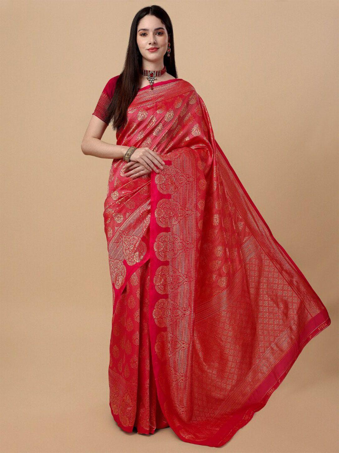 wuxi pink & gold-toned woven design zari pure silk banarasi saree
