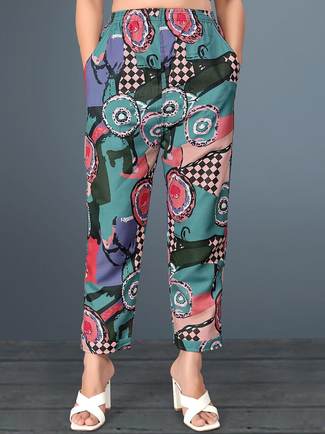 wuxi women abstract printed relaxed easy wash cotton trousers