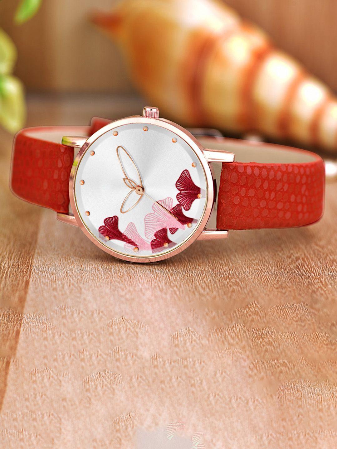 wuxi women black brass dial & red leather bracelet style straps analogue watch m-871 red