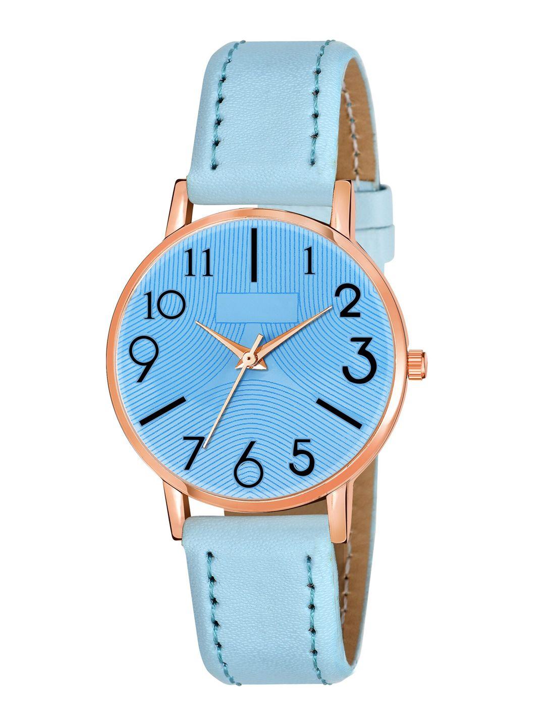 wuxi women blue brass embellished dial & blue leather straps analogue watch-859-blue