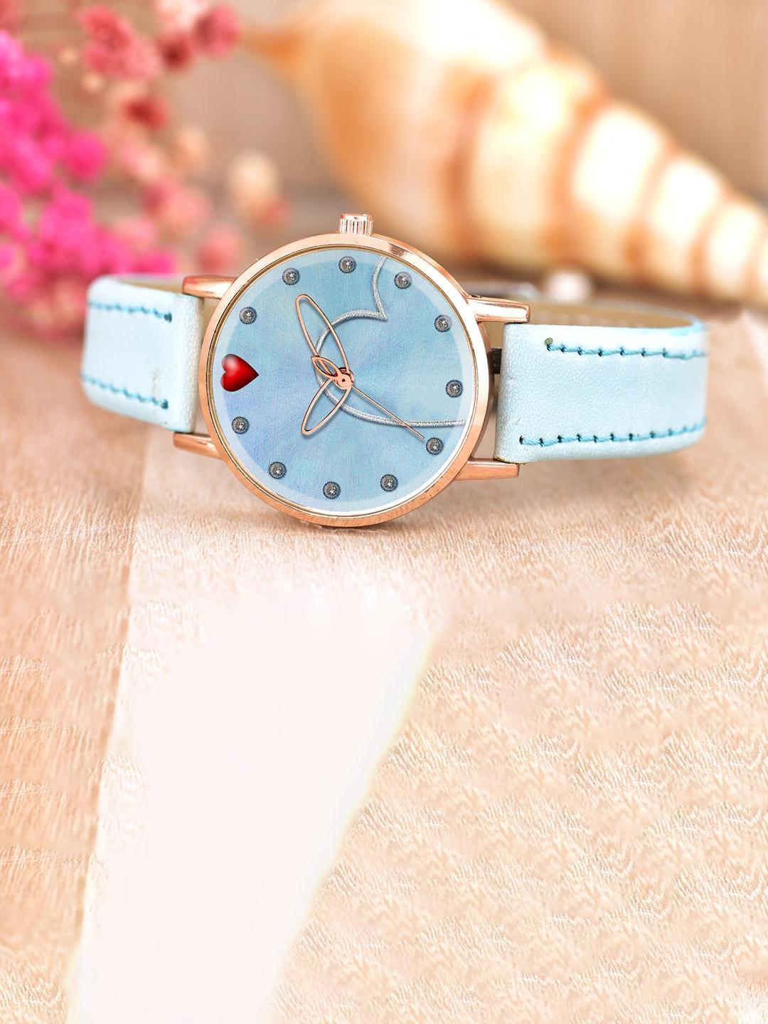 wuxi women brass embellished dial & leather straps analogue watch
