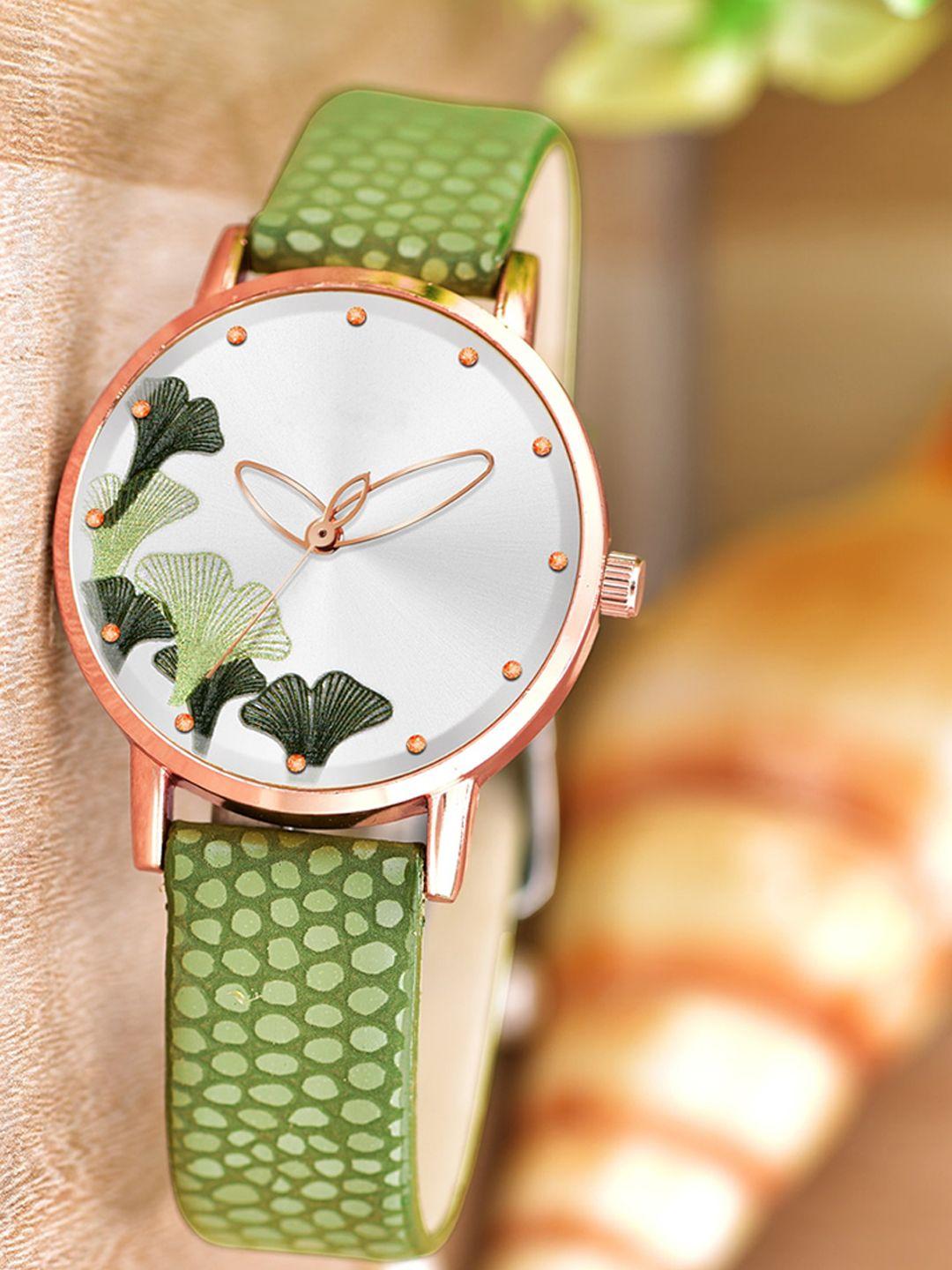 wuxi women brass printed dial & leather straps analogue watch