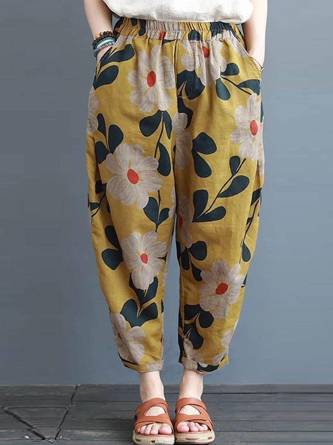 wuxi women floral printed relaxed easy wash trousers